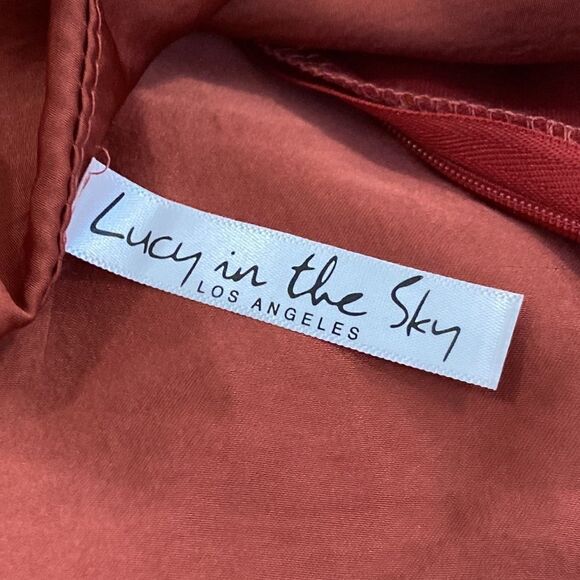 Lucy in the Sky Smooth Satin Orange Rust Ruffle Slip Mini Dress Size S - Picture 9 of 13